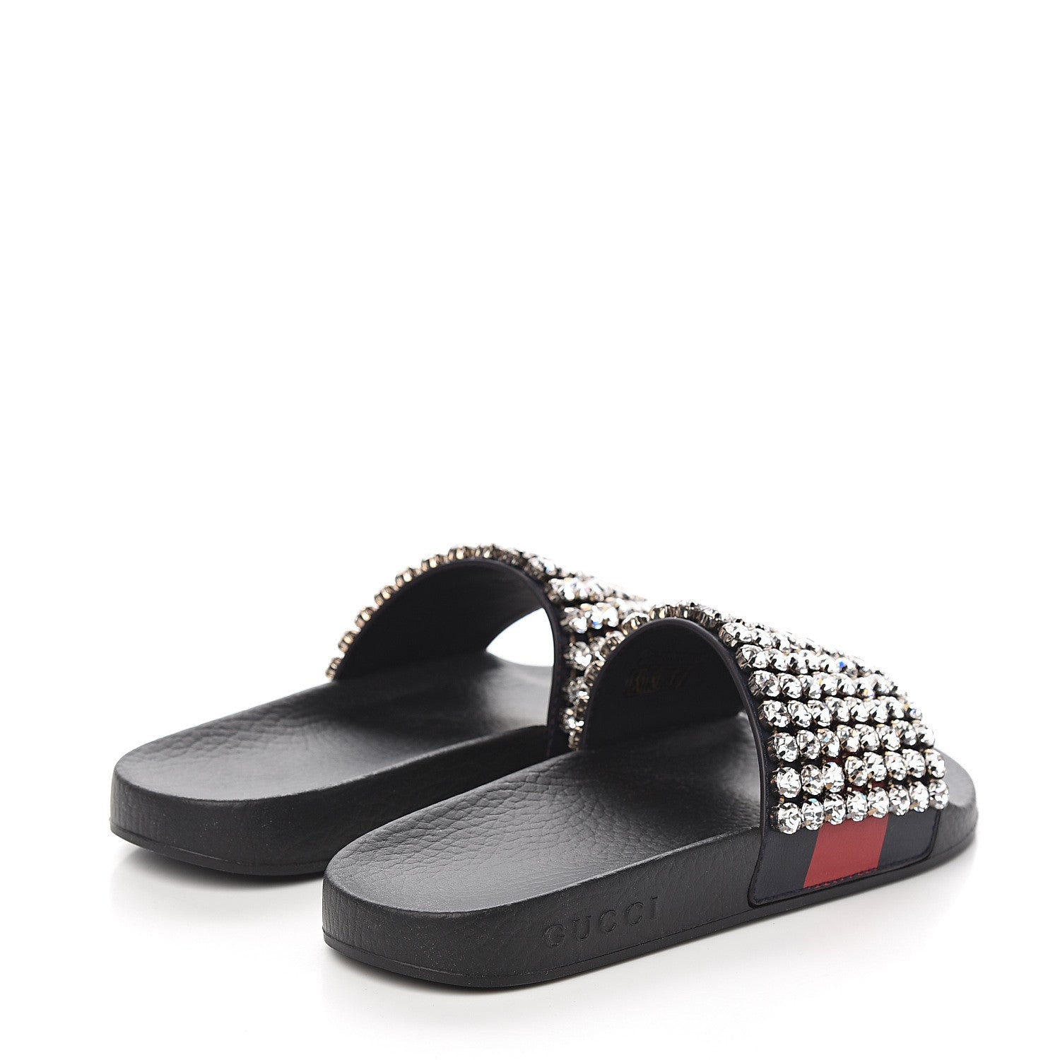 Gucci Calfskin Crystal Embellished Web Slide Sandals 37 Blue Red 4 of 7