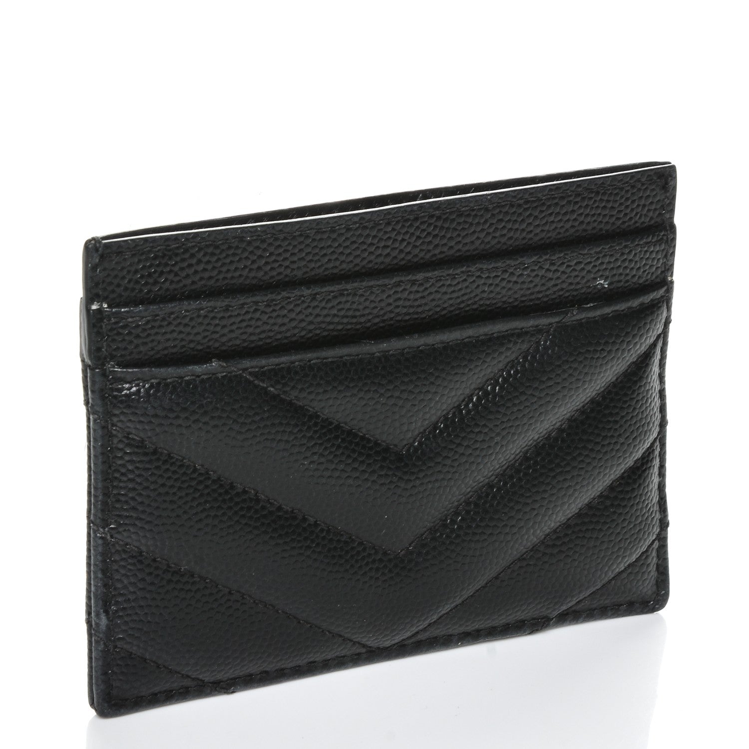Saint Laurent Grain De Poudre Matelasse Chevron Monogram Credit Card Case Black 3 of 6