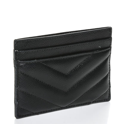 Saint Laurent Grain De Poudre Matelasse Chevron Monogram Credit Card Case Black 3 of 6
