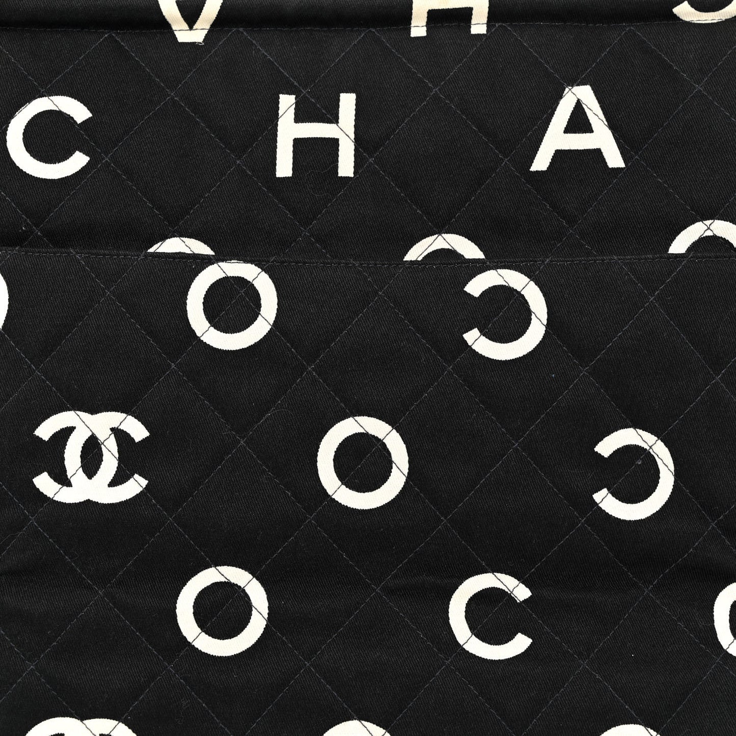 Canvas Printed Quilted Logo Tote Black White
