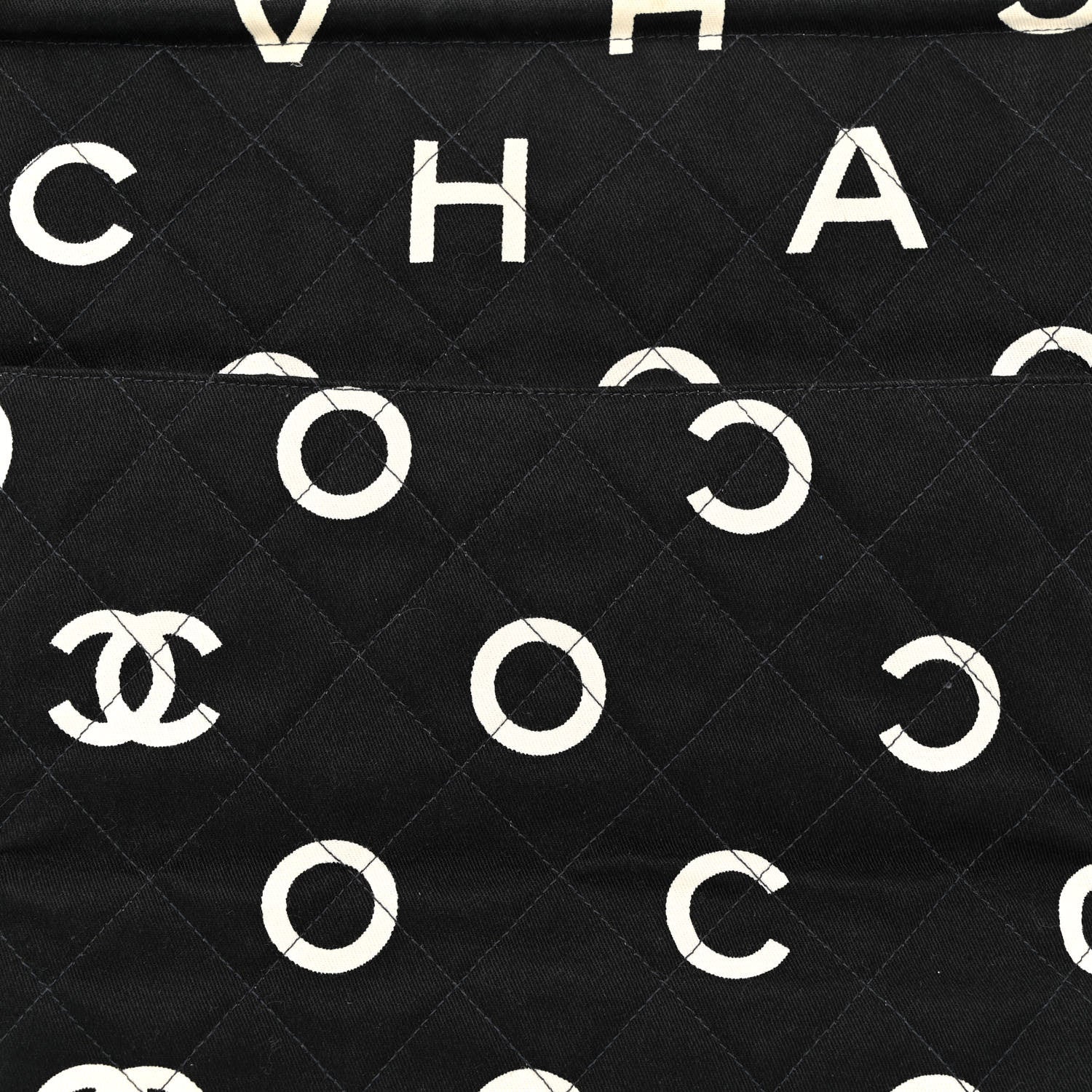 Chanel Canvas Printed Quilted Logo Tote Black White 9 of 11