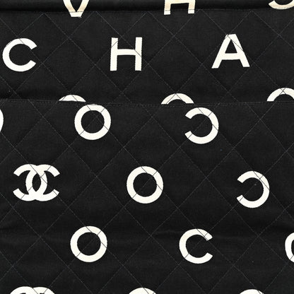 Chanel Canvas Printed Quilted Logo Tote Black White 9 of 11