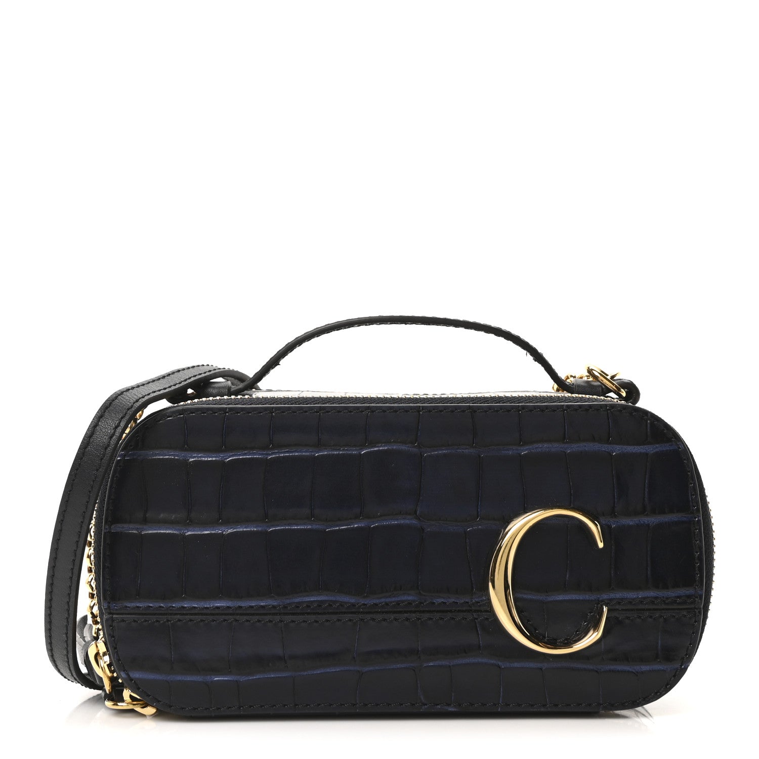 Chloe Calfskin Crocodile Embossed Mini C Vanity Bag Full Blue 1 of 9