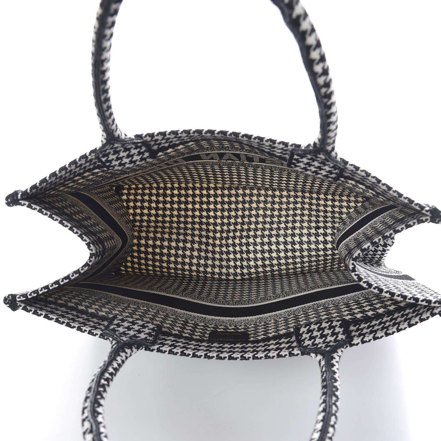 Christian Dior Canvas Houndstooth Embroidered Medium Book Tote Black White 5 of 10
