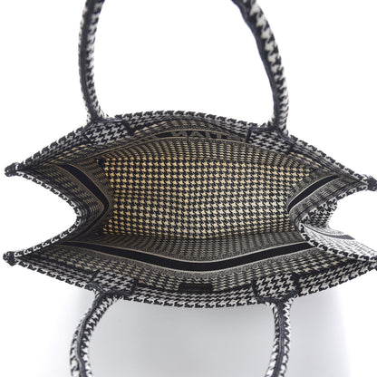 Christian Dior Canvas Houndstooth Embroidered Medium Book Tote Black White 5 of 10