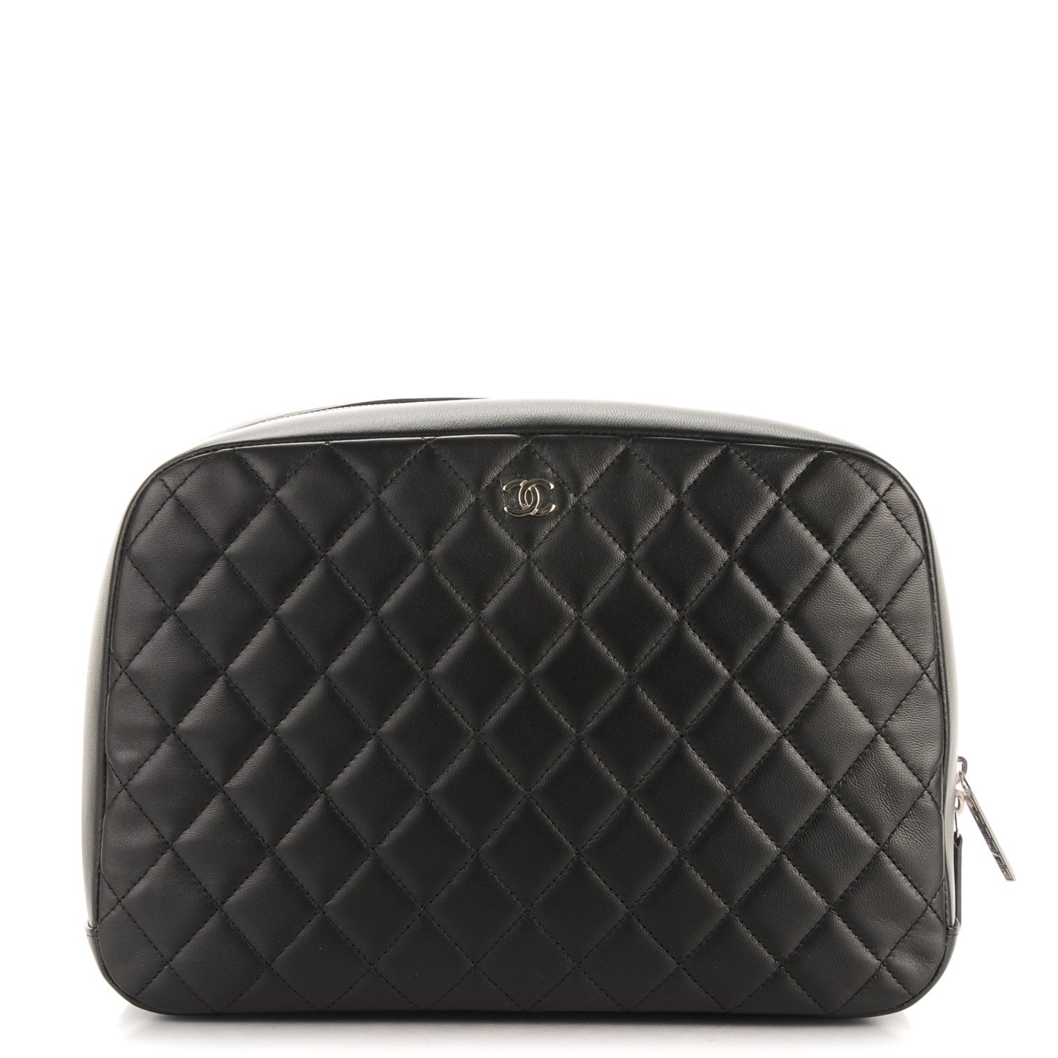 Chanel Lambskin Quilted Large Curvy Pouch Cosmetic Case Black 1 of 7