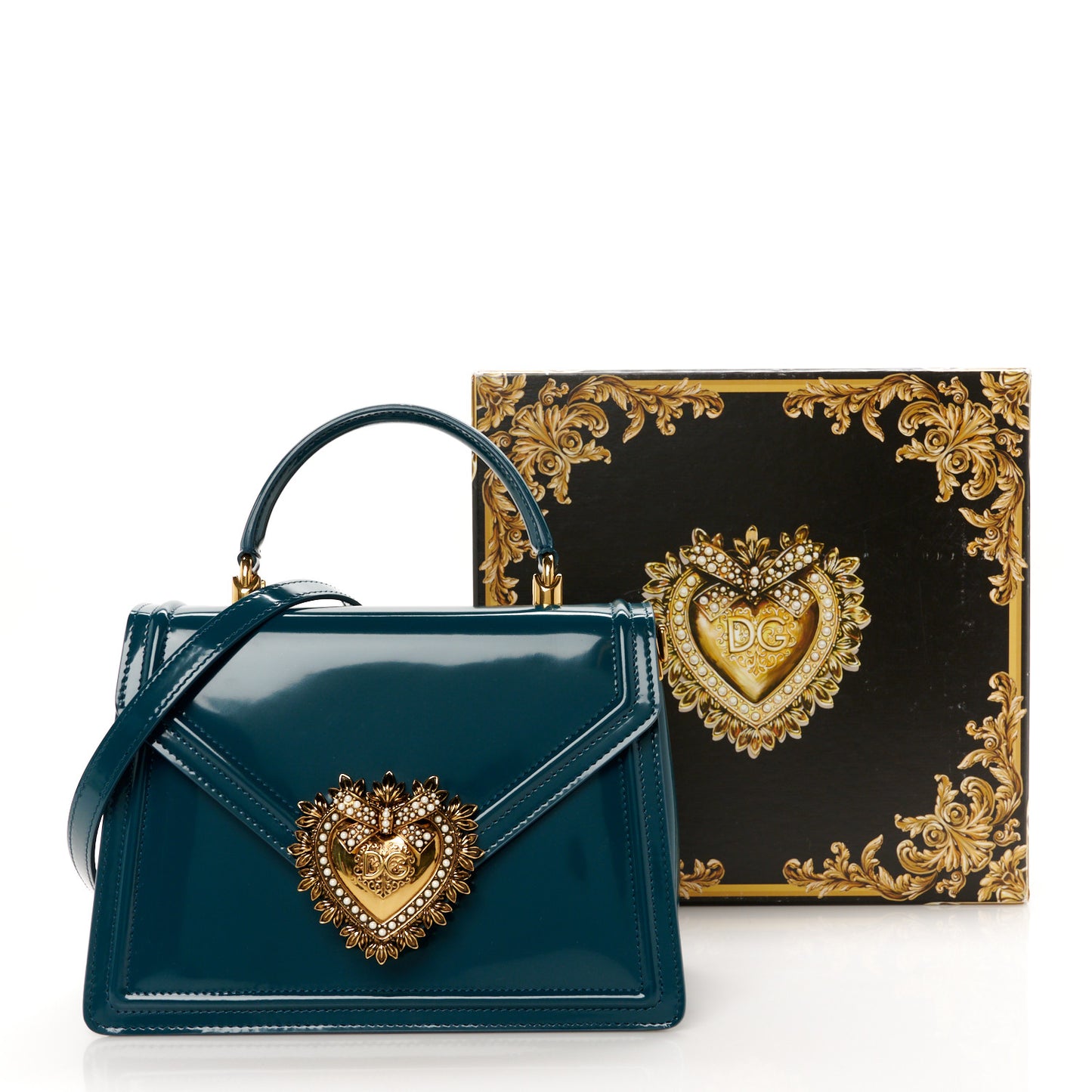 Patent Medium Devotion Envelope Top Handle Bag Emerald