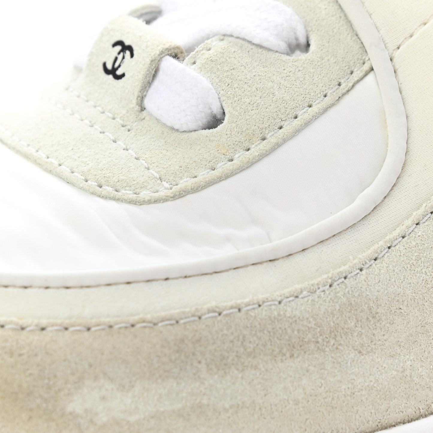 Suede Calfskin Fabric CC Sneakers 39 White