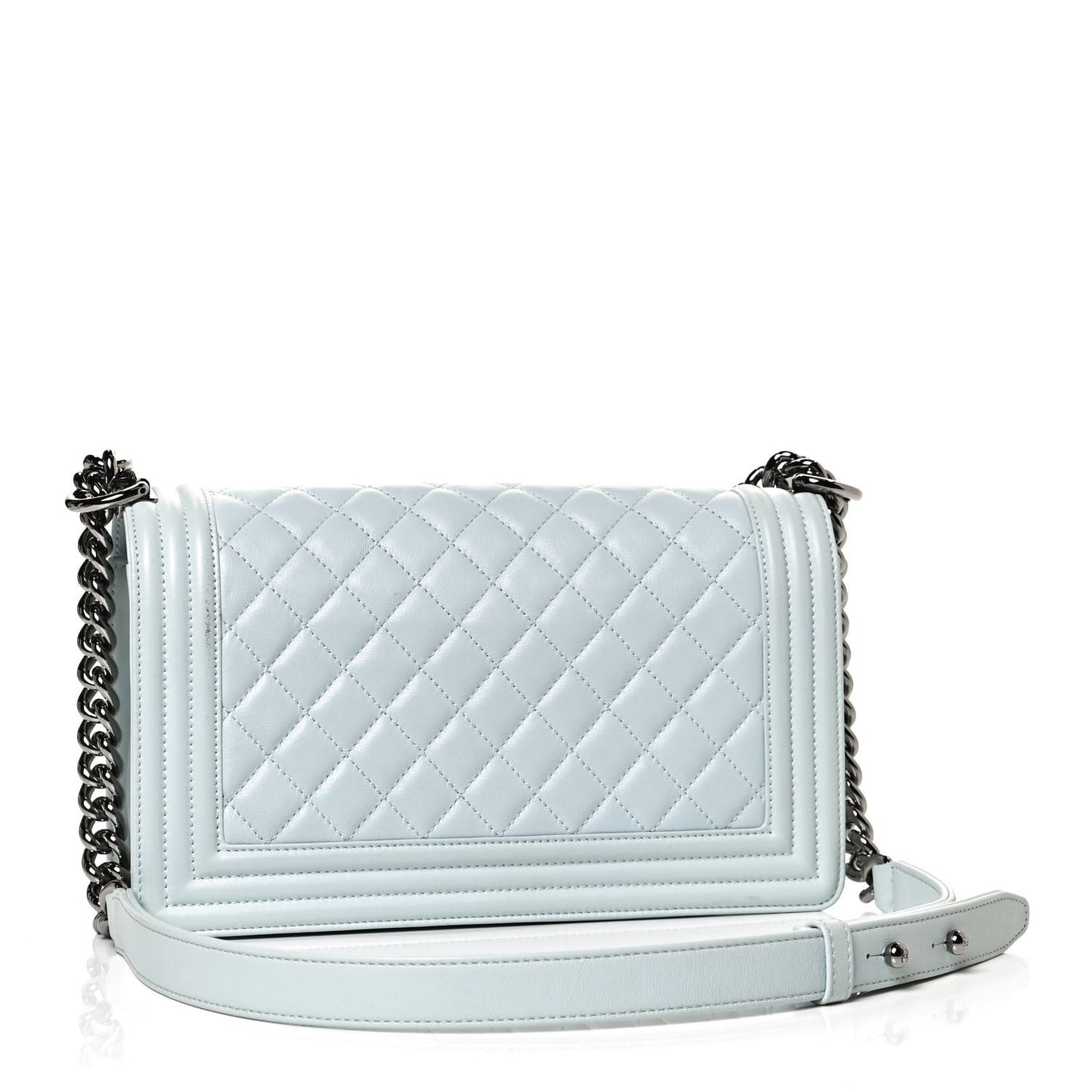Lambskin Quilted Medium Boy Flap Light Blue