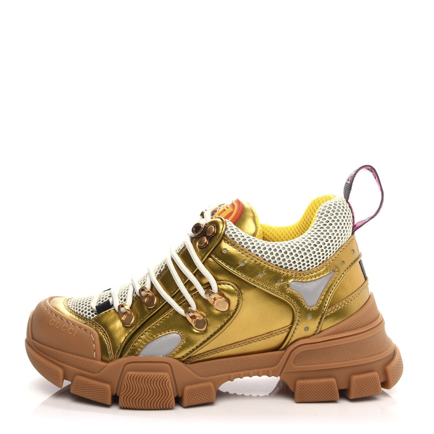 X SEGA Metallic Calfskin Mesh Womens Flashtrek Sneakers 36 Oro Vecchio Mystic White Silver