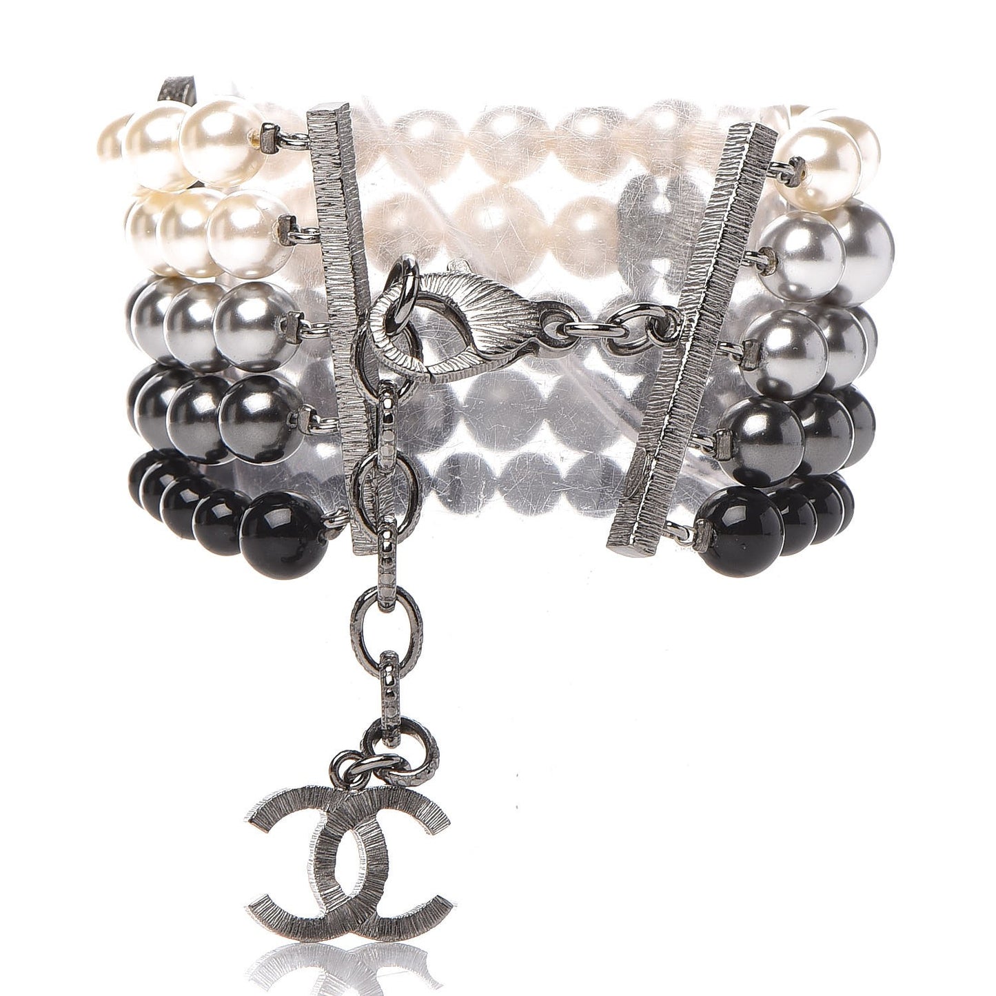 Pearl Bead CC Multistrand Bracelet Grey Black Ivory