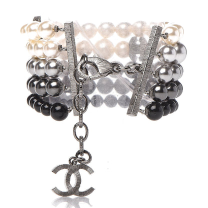 Chanel Pearl Bead CC Multistrand Bracelet Grey Black Ivory 3 of 4