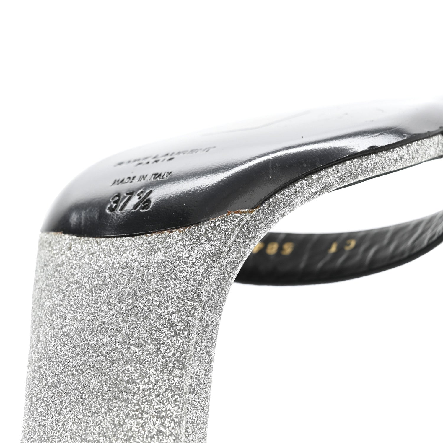 Saint Laurent Glitter Amber 105 Ankle Strap Sandals 37.5 Silver 10 of 13