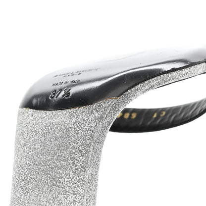 Saint Laurent Glitter Amber 105 Ankle Strap Sandals 37.5 Silver 10 of 13