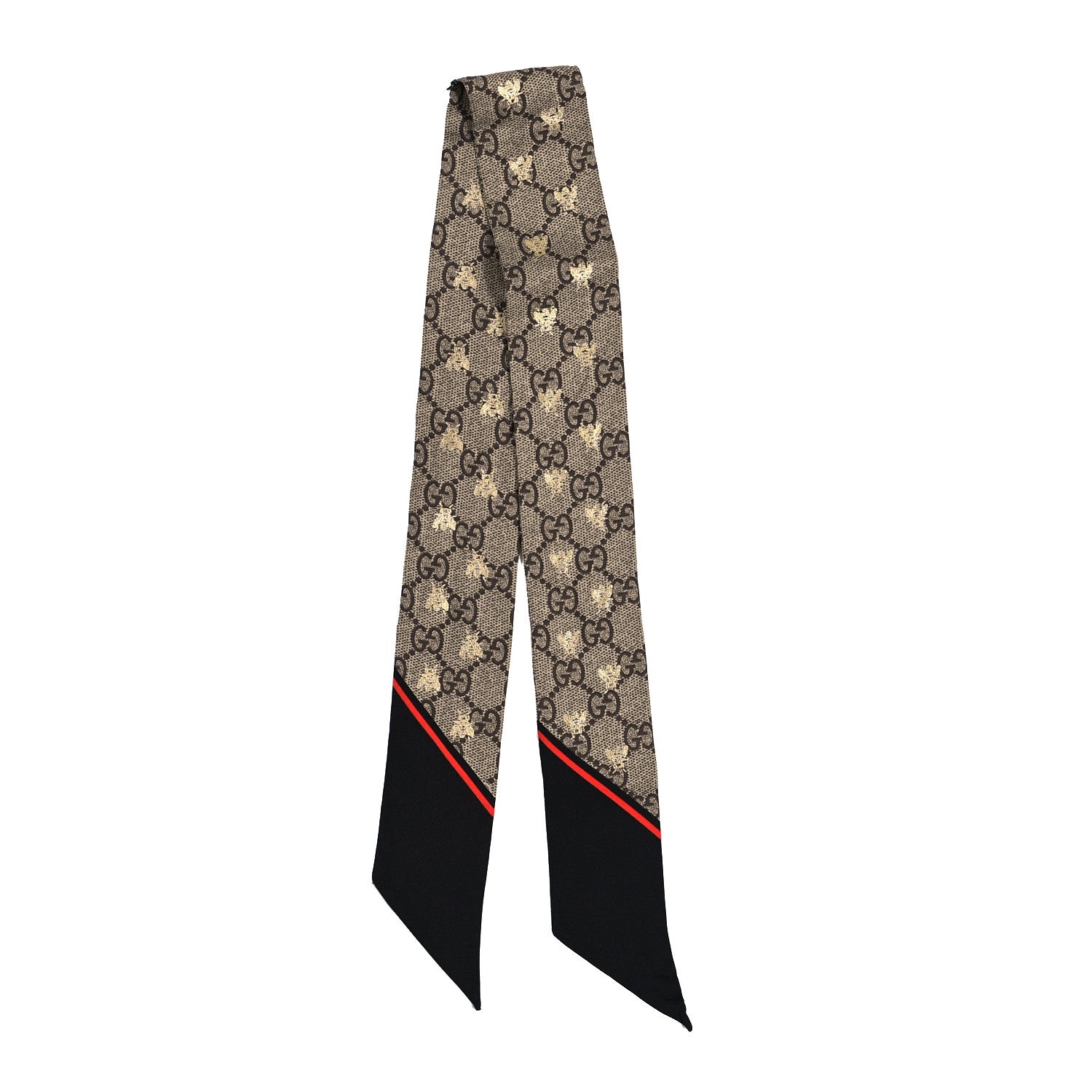 Gucci Silk Twill GG Monogram GG Bee Neck Bow Scarf Black Red 2 of 3
