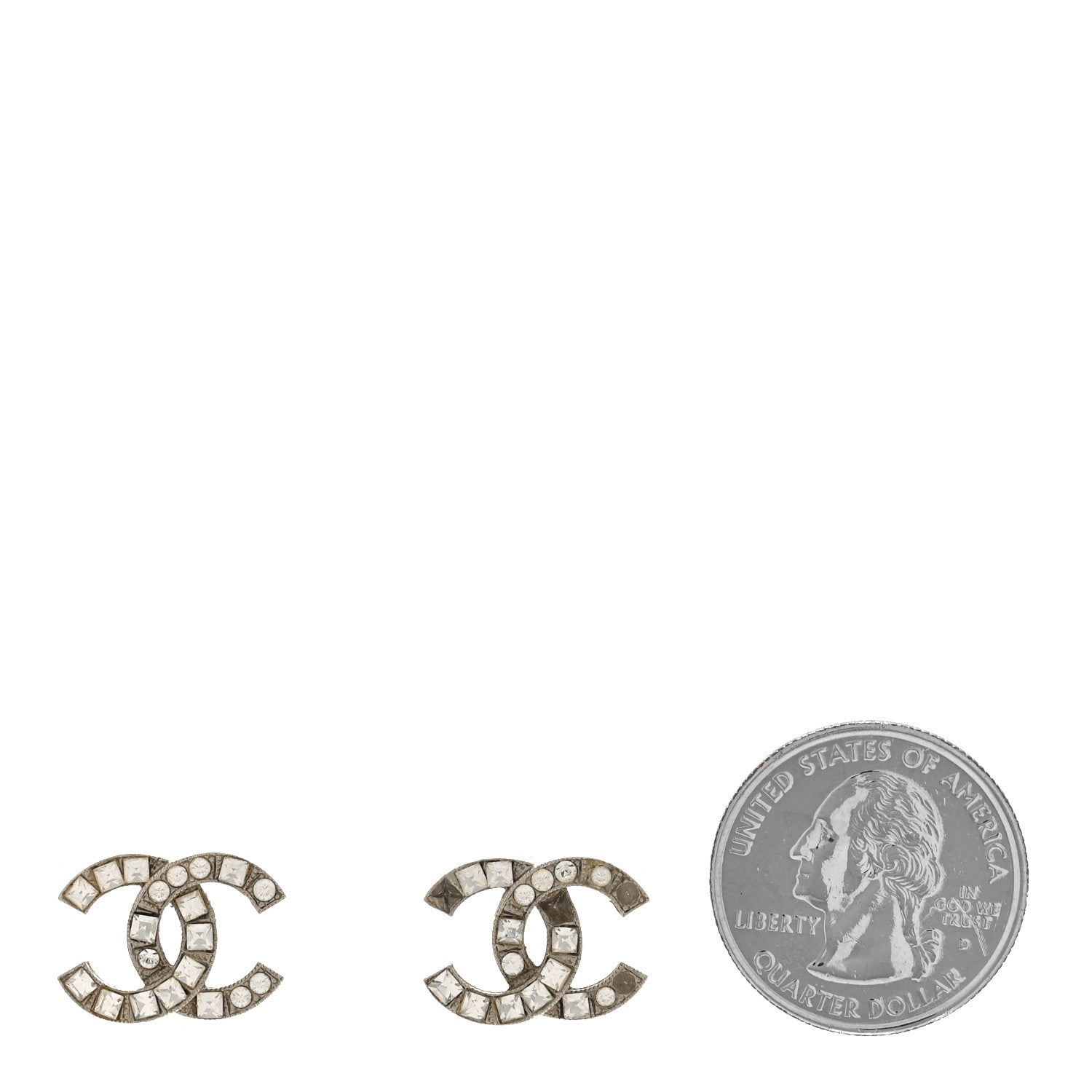 Chanel Baguette Crystal CC Earrings Silver 2 of 5