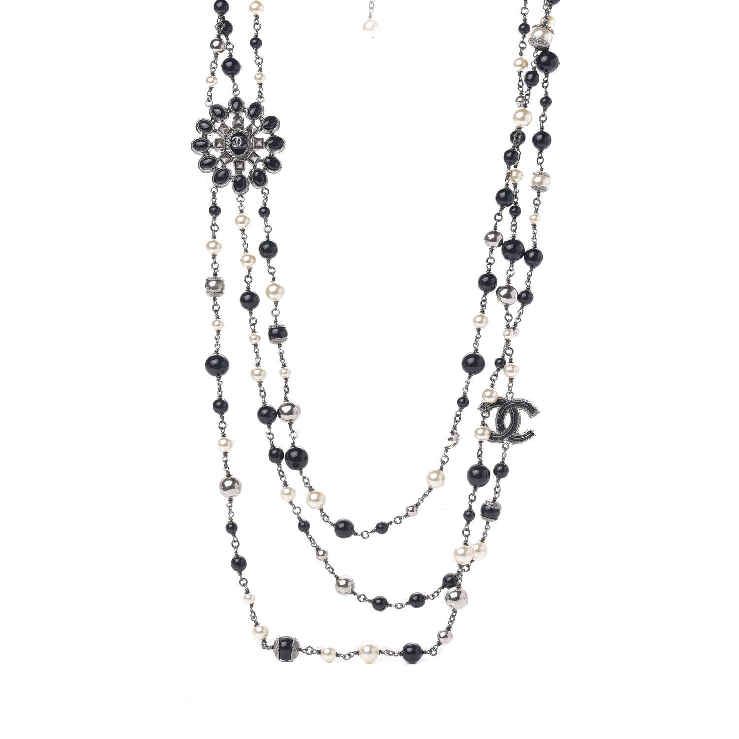 Chanel Resin Beaded CC Multi Strand Long Necklace Navy Black White 1 of 4