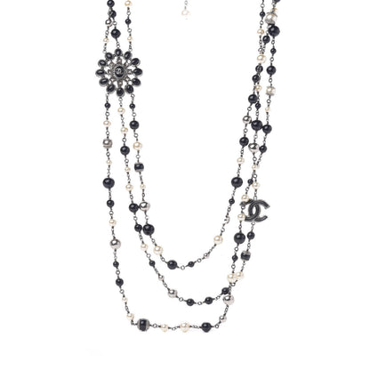 Chanel Resin Beaded CC Multi Strand Long Necklace Navy Black White 1 of 4