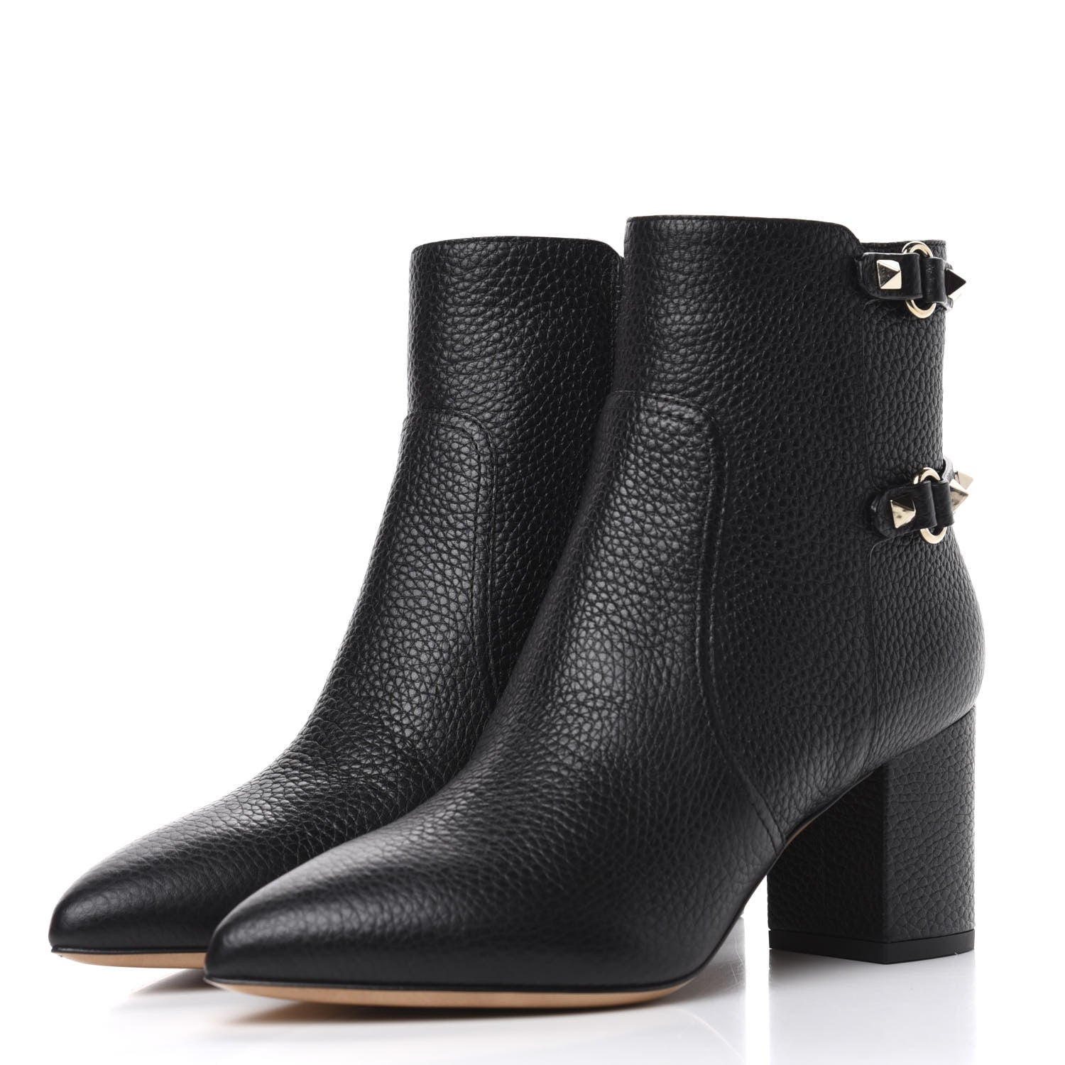 Valentino Garavani Pebbled Calfskin Rockstud 70mm Ankle Boots 37 Black 3 of 11