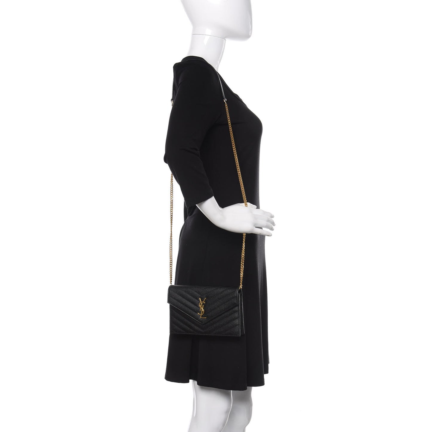 Grain De Poudre Matelasse Chevron Monogram Envelope Chain Wallet Black
