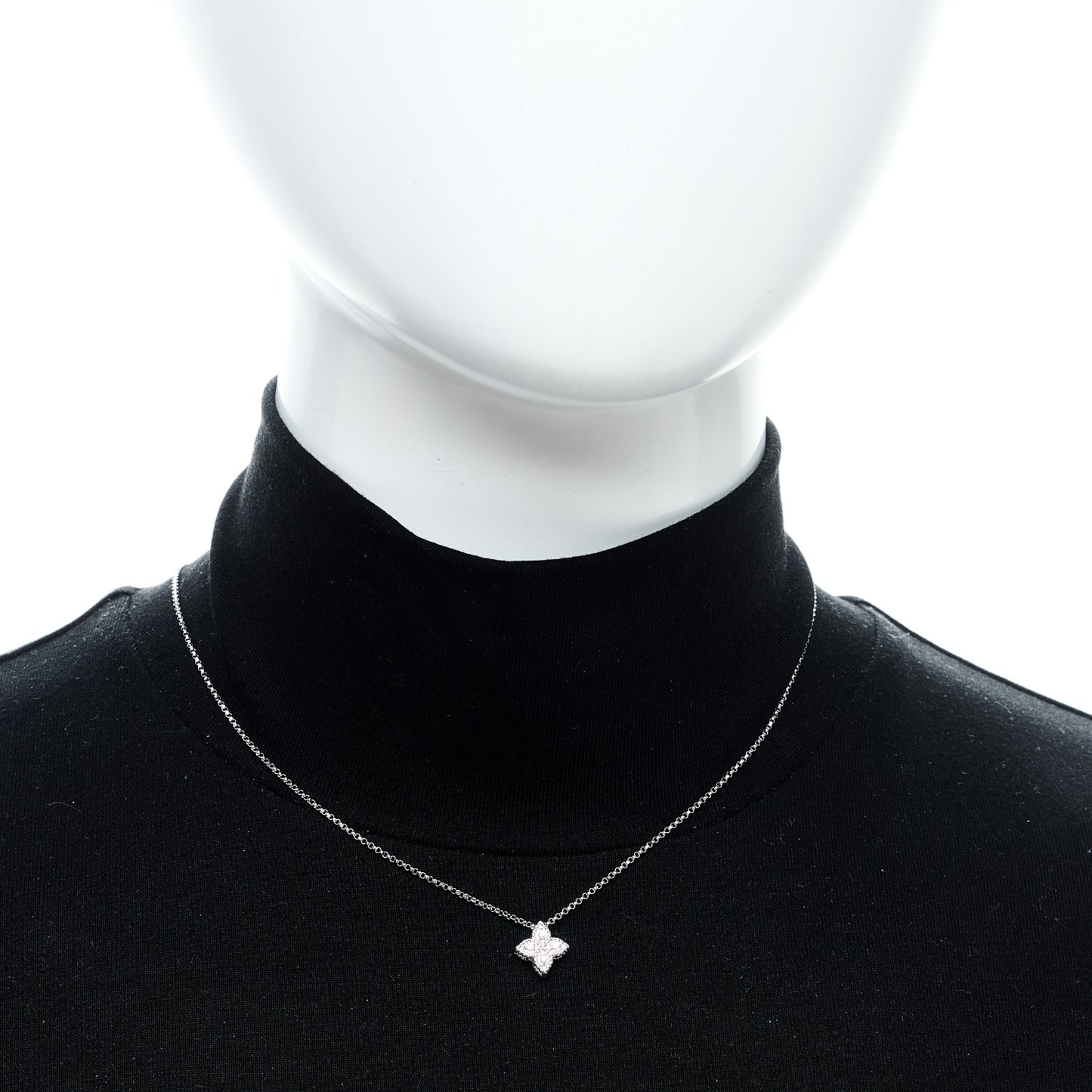 18K White Gold Diamond Small Princess Flower Pendant Necklace