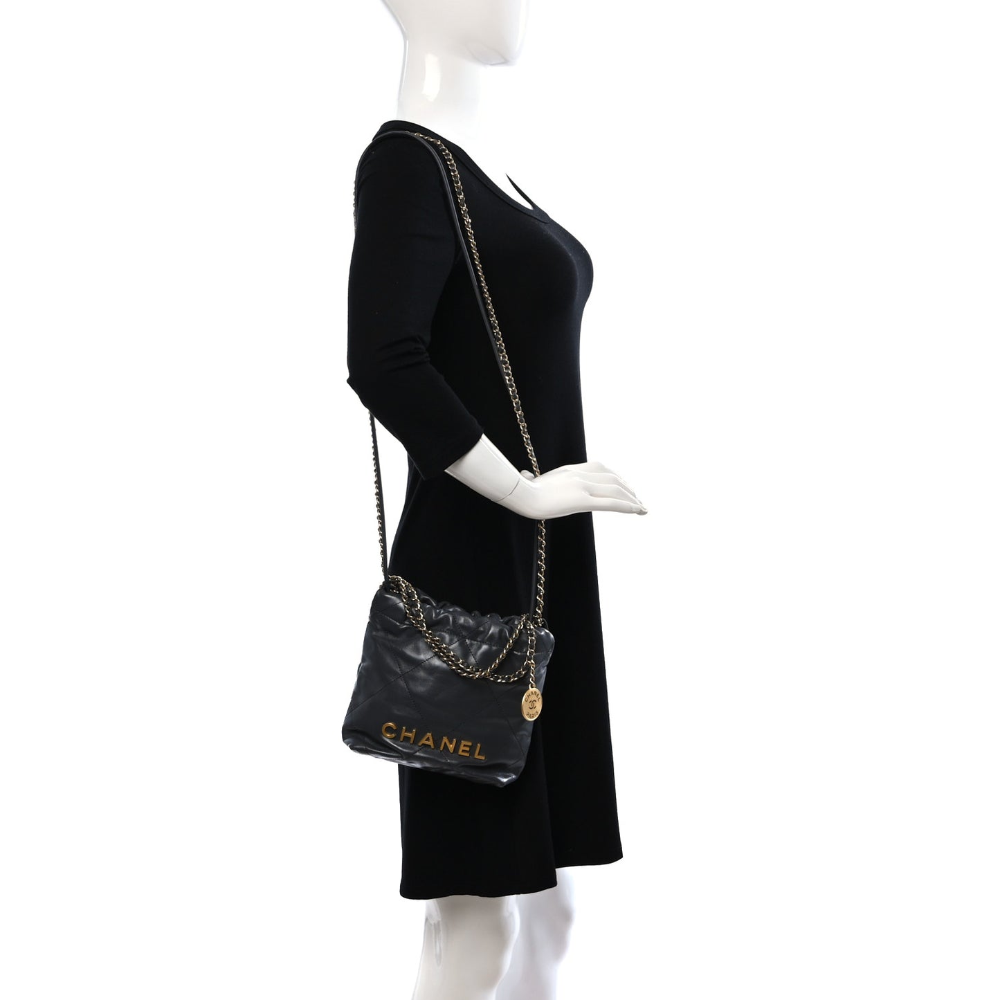 Shiny Calfskin Quilted Mini Chanel 22 Dark Grey