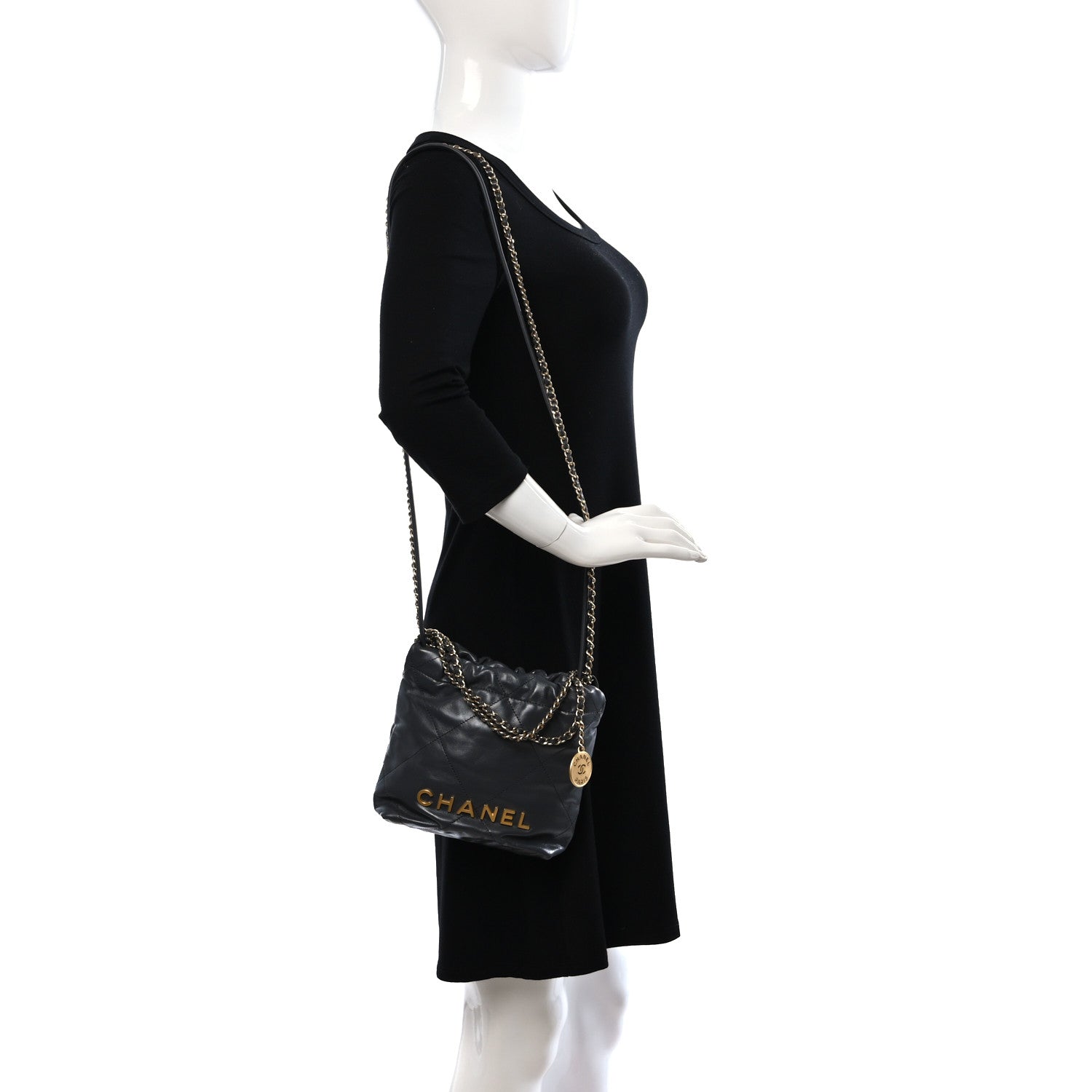 Chanel Shiny Calfskin Quilted Mini Chanel 22 Dark Grey 2 of 9