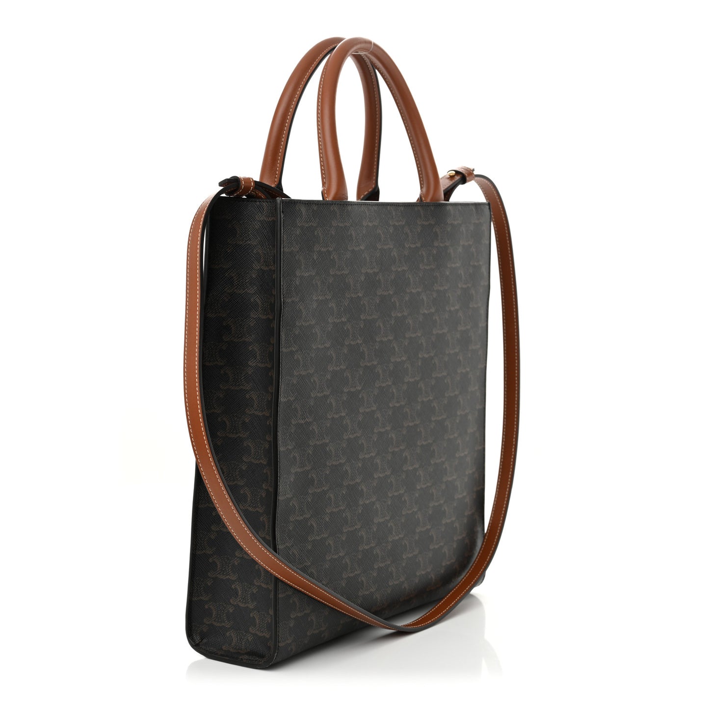 Triomphe Canvas Calfskin Small Vertical Cabas Tan