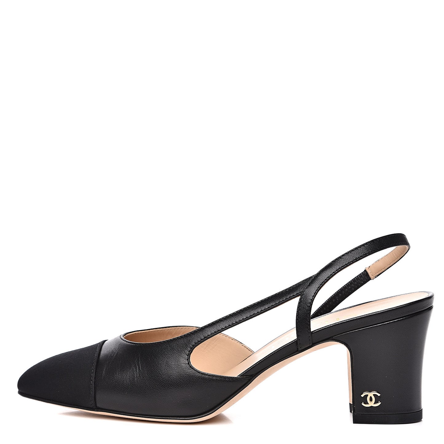 Goatskin Grosgrain Cap Toe CC Slingback Sandals 36.5 Black