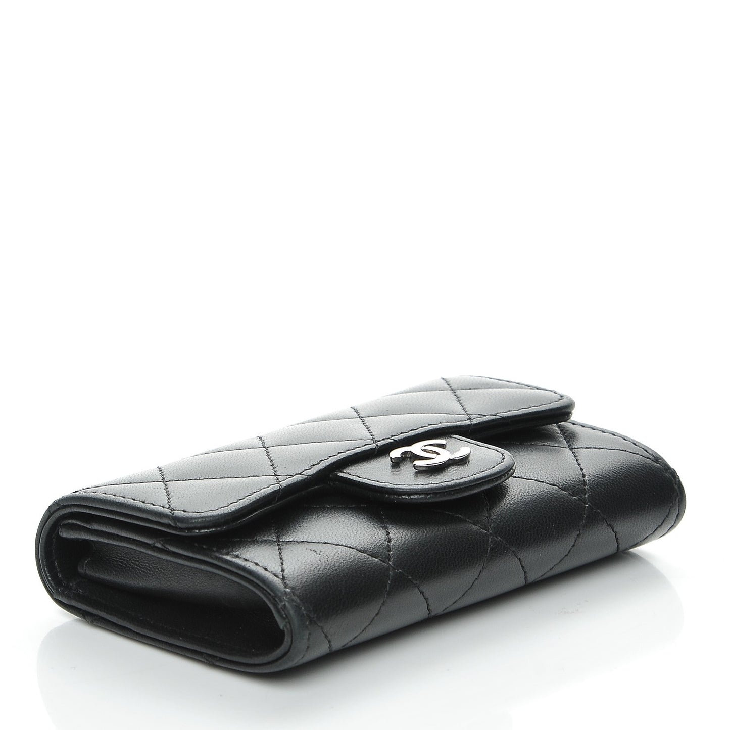 Lambskin Quilted Flap Card Holder Black
