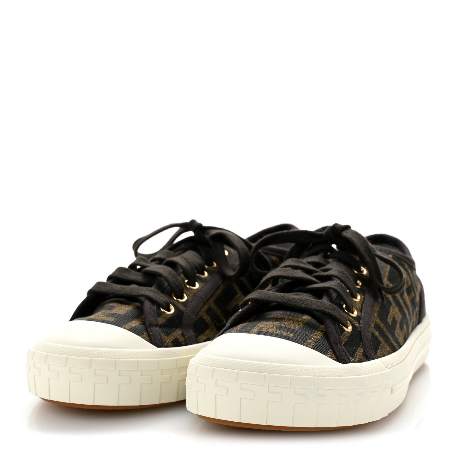 Fendi Fabric Jacquard FF Womens Domino Low Top Sneakers 38 Tobacco 4 of 10