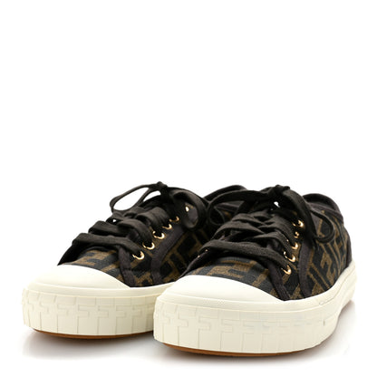 Fendi Fabric Jacquard FF Womens Domino Low Top Sneakers 38 Tobacco 4 of 10