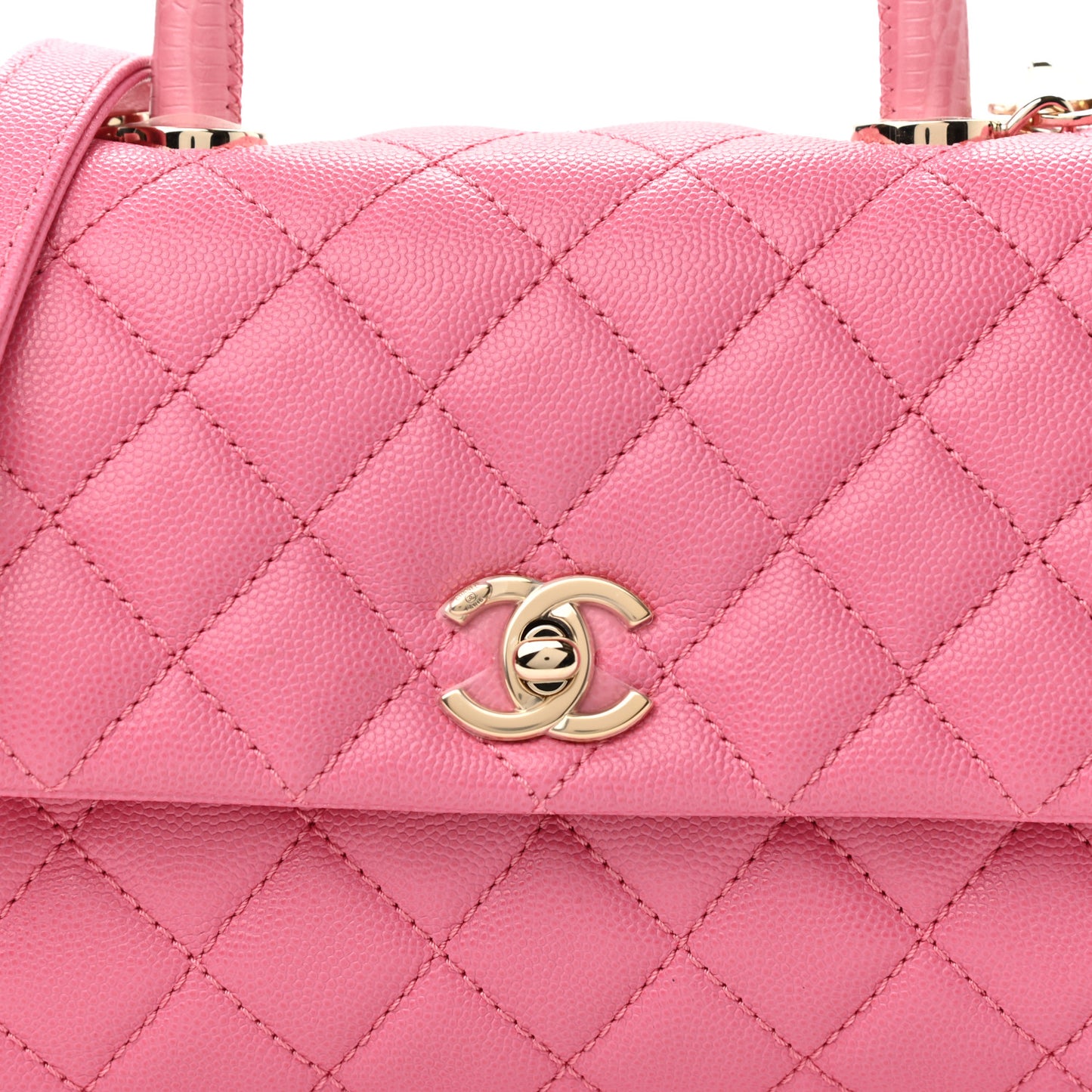 Caviar Lizard Embossed Quilted Mini Coco Handle Flap Pink