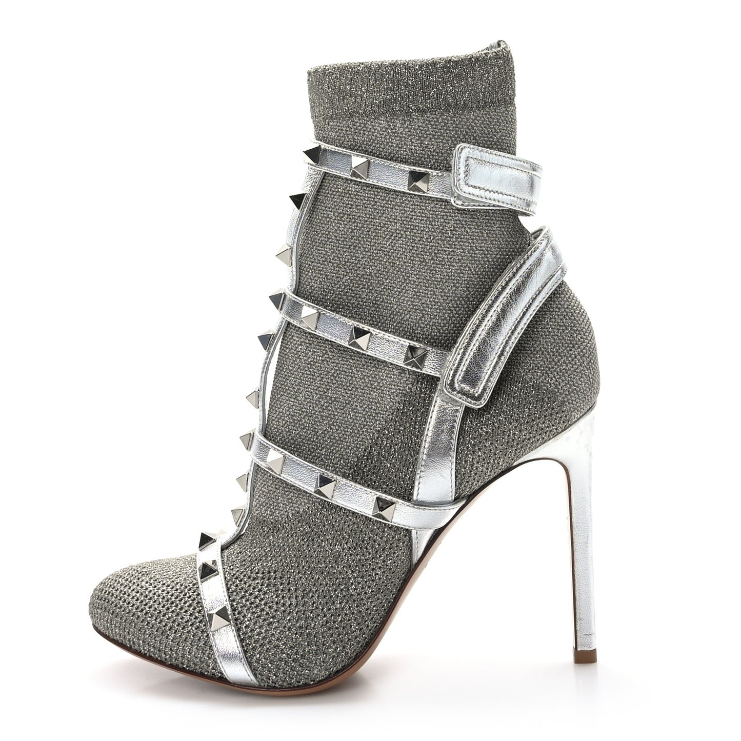 Metallic Nappa Knit Rockstud Bodytech Sock Booties 36.5 Silver