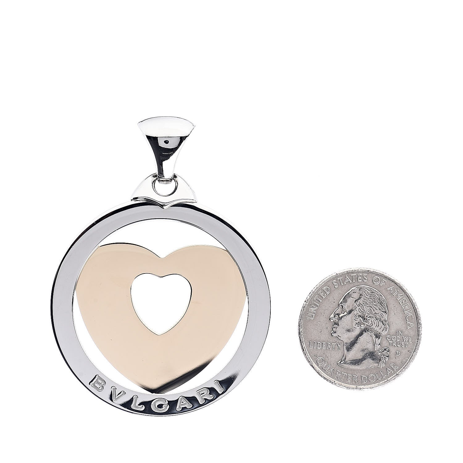 Bulgari Stainless Steel 18K Yellow Gold Large Tondo Heart Pendant 2 of 3