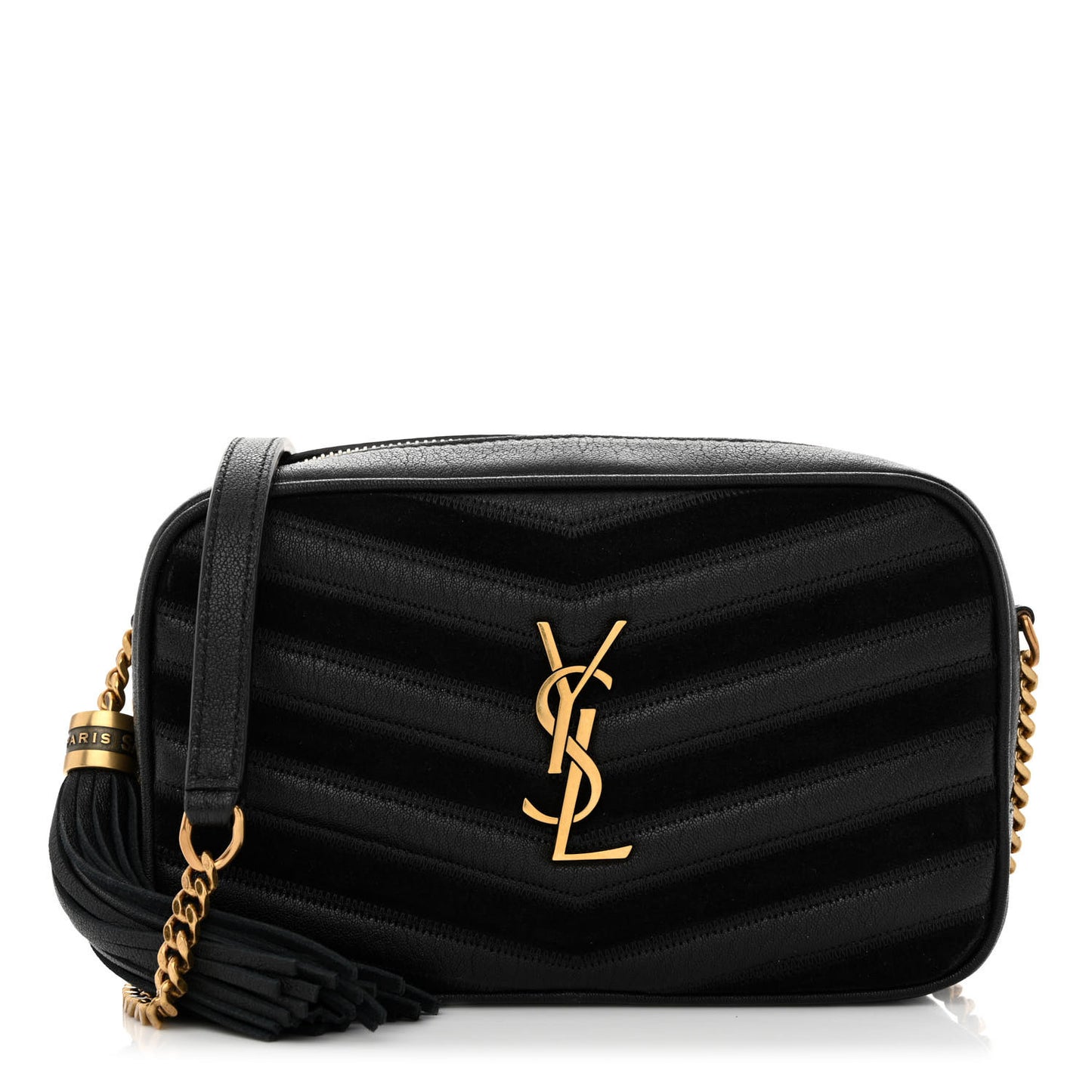 Calfskin Suede Matelasse Monogram Mini Lou Camera Bag Black
