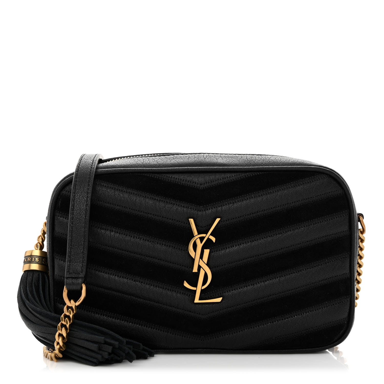 Saint Laurent Calfskin Suede Matelasse Monogram Mini Lou Camera Bag Black 1 of 11