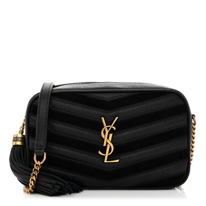 Saint Laurent Calfskin Suede Matelasse Monogram Mini Lou Camera Bag Black 1 of 11