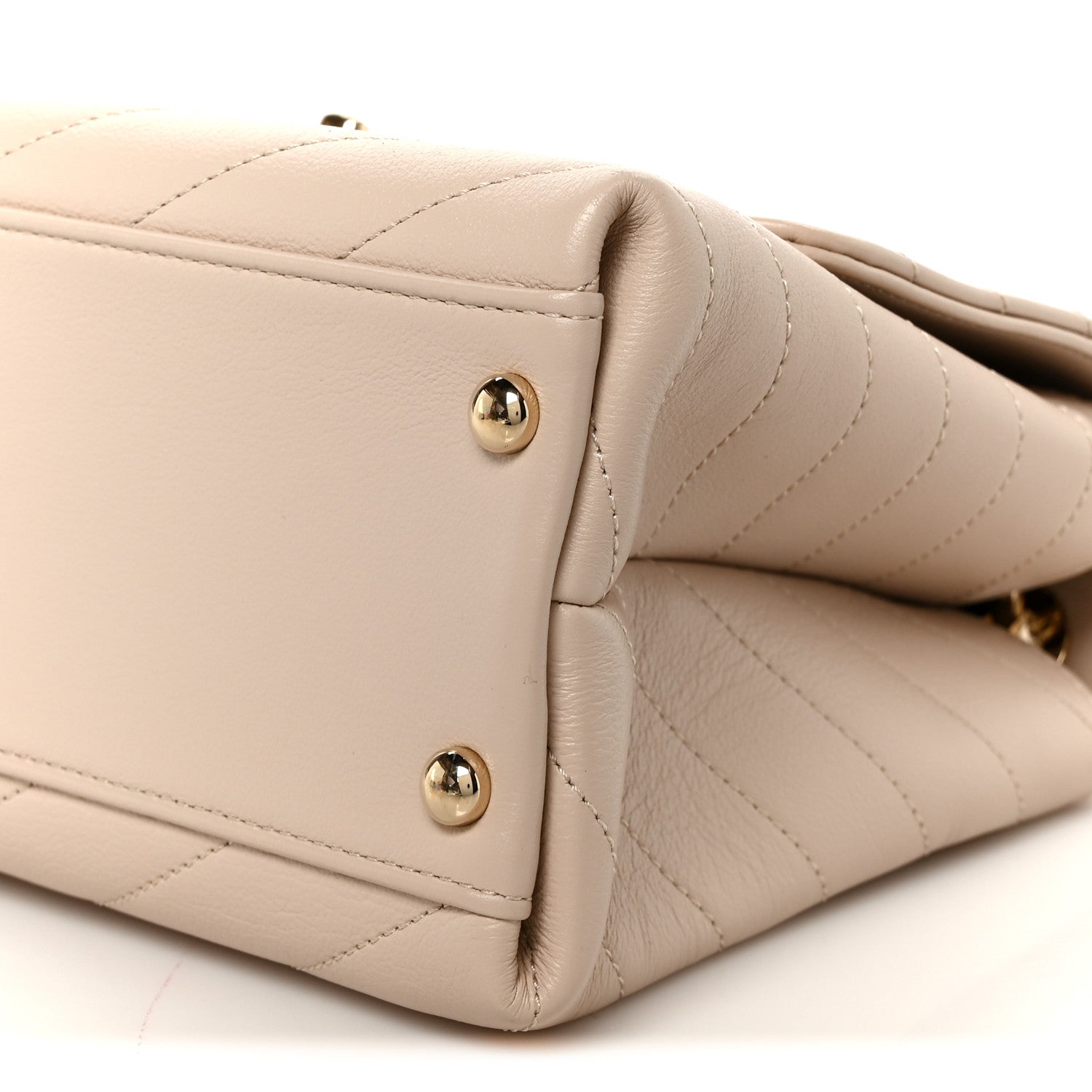 Chanel Grained Calfskin Stitched Small Chevron Chic Top Handle Flap Beige 11 of 11