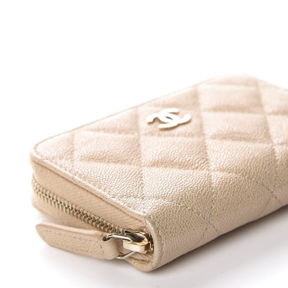 Chanel Iridescent Caviar Quilted Zip Around Coin Purse Beige 7 of 9