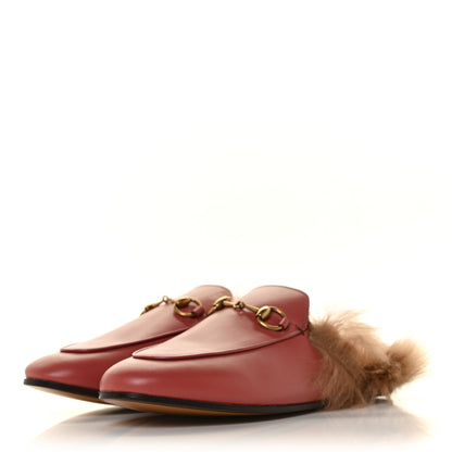 Gucci Calfskin Fur Womens Princetown Slippers 36 Lipstick Rose Natural 3 of 7