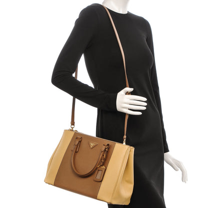 Prada Saffiano Lux Medium Bi-Color Double Zip Tote Caramel Gine 2 of 7