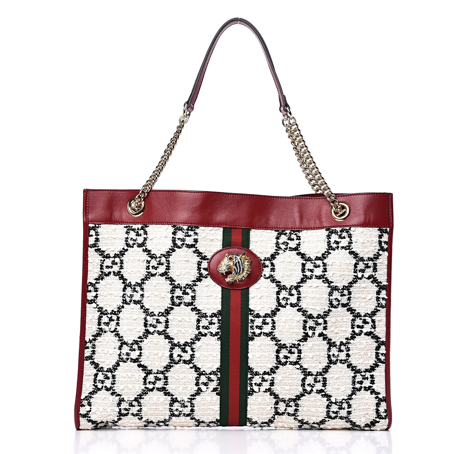 Tweed GG Monogram Large Rajah Chain Tote White Black Romantic Cherry