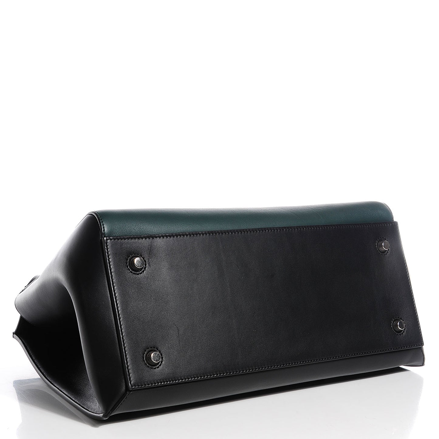 Grained Calfskin Large Bi-Color Edge Shoulder Bag Black Green