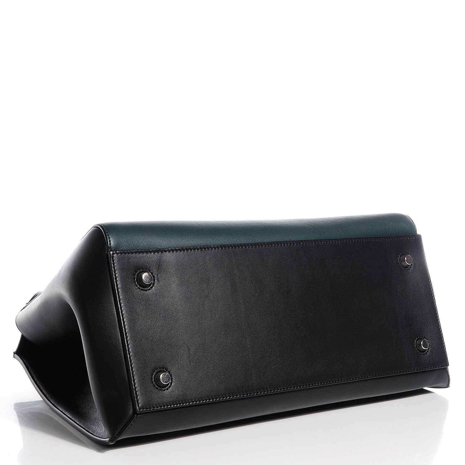 Celine Grained Calfskin Large Bi-Color Edge Shoulder Bag Black Green 4 of 7