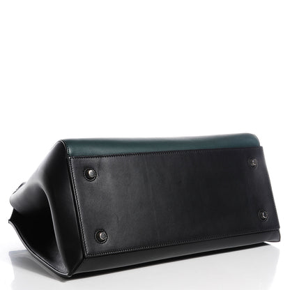 Celine Grained Calfskin Large Bi-Color Edge Shoulder Bag Black Green 4 of 7