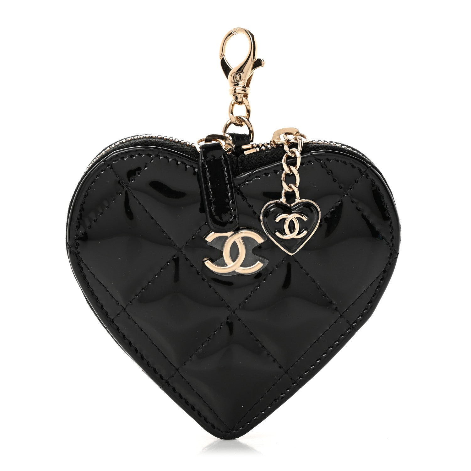 Chanel Patent Quilted Heart Zipped Coin Purse Black 1 of 8