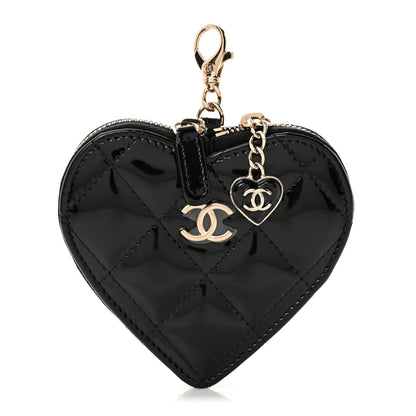 Chanel Patent Quilted Heart Zipped Coin Purse Black 1 of 8