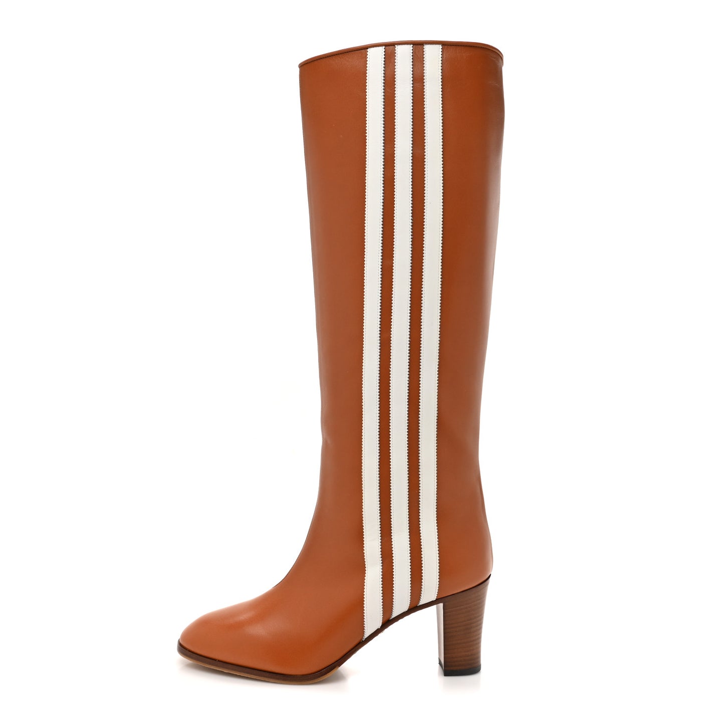 X ADIDAS Calfskin Elizabeth Knee Boots 39 Royal Cognac Great White