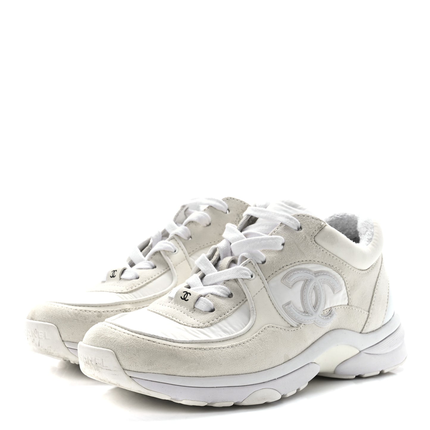 Suede Calfskin Fabric CC Sneakers 38 White